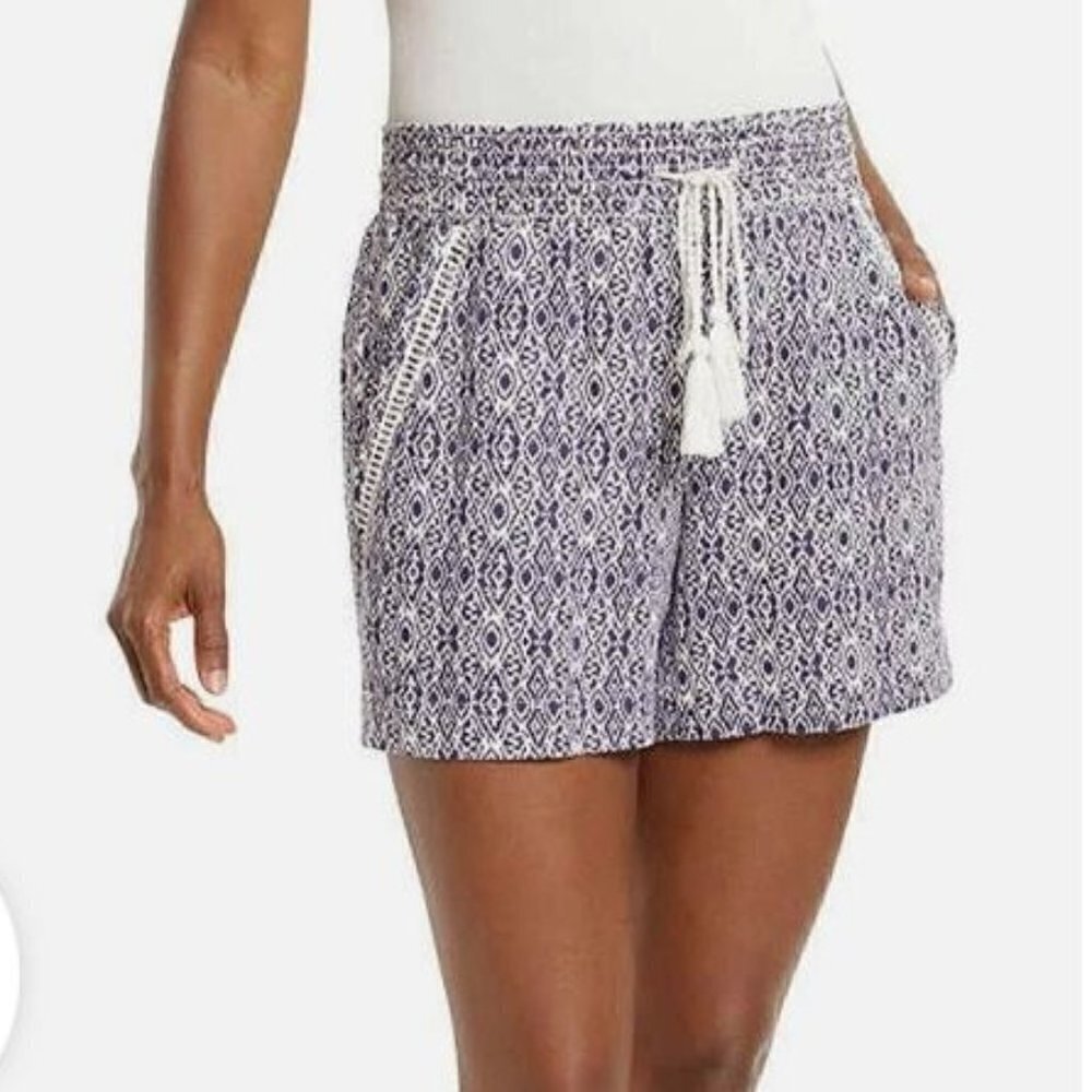 Briggs New‎ York Blue & White Ikat Printed Linen Blend Shorts XL